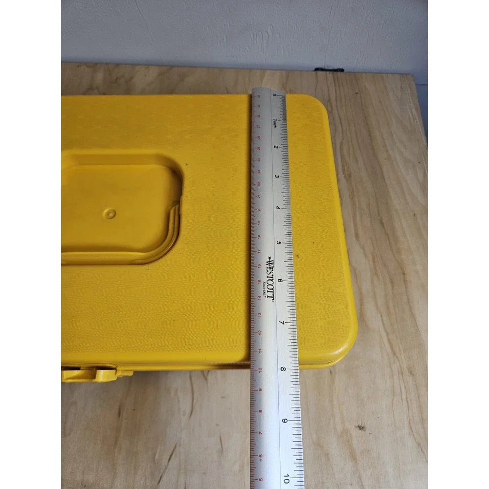 Vintage Wilhold Yellow Plastic Thread Spool Sewing Storage Box Case USA 13x8x4